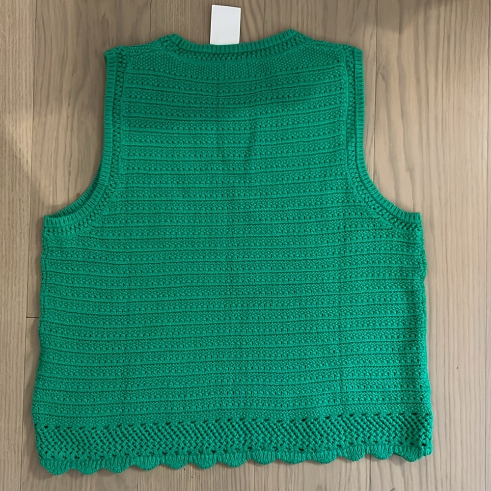 J. Crew Green Crochet Knit Sleeveless Top - Picture 3 of 3